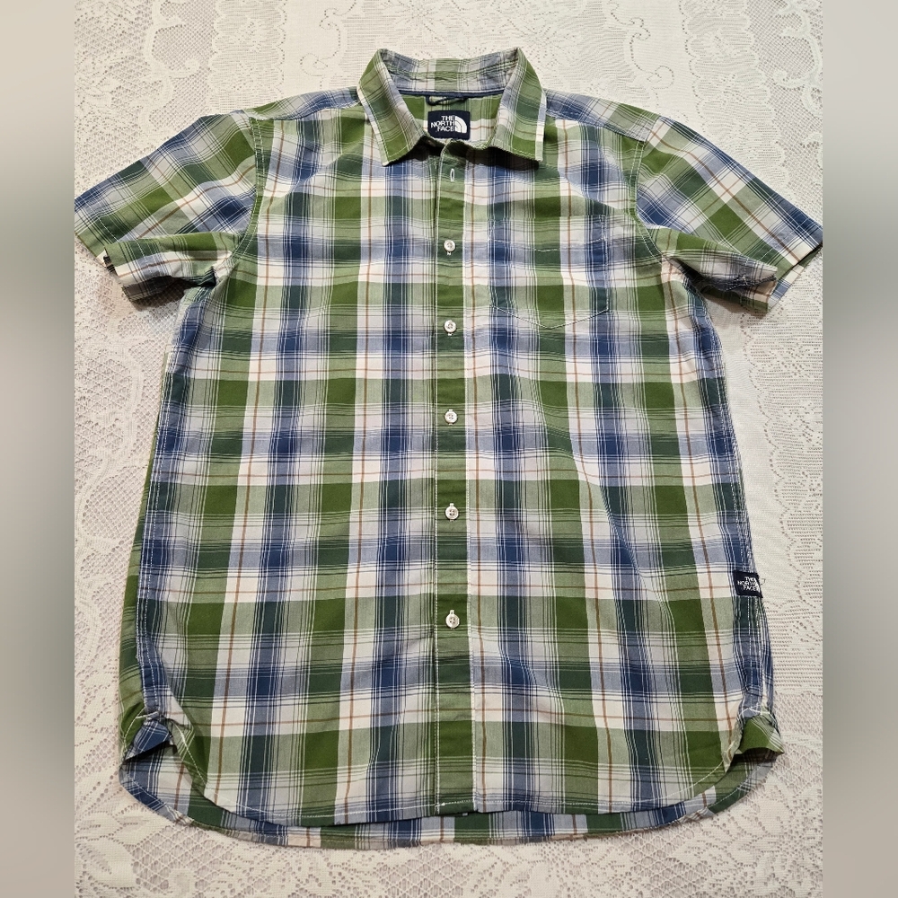 The North Face Mens Green and Blue Checkered Shirt Sz Medium